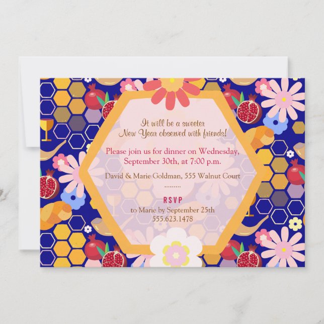 Happy Rosh Hashanah Jewish New Year Floral Pattern Invitation (Front)