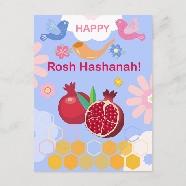 Happy Rosh Hashanah Jewish New Year Floral Pattern Postcard (Front)