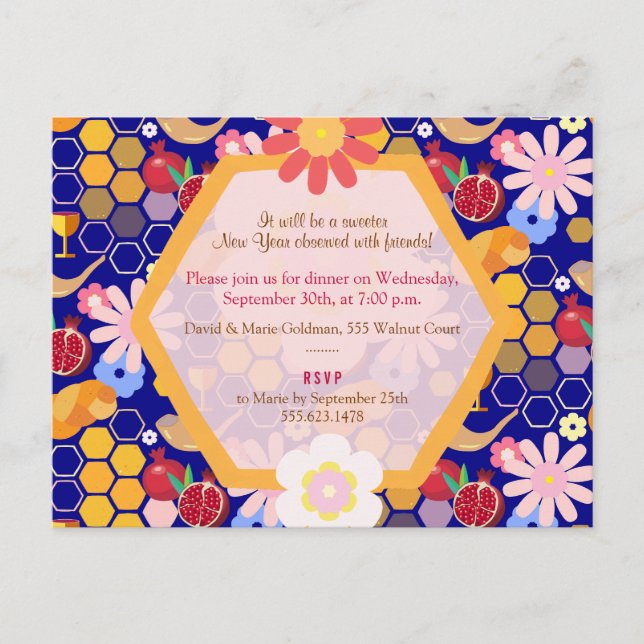 Happy Rosh Hashanah Jewish New Year Floral Pattern Postcard (Front)