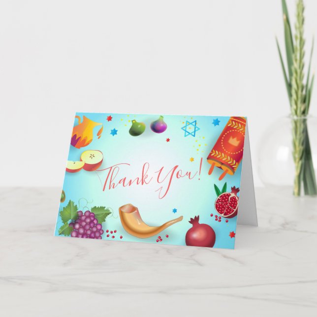 Happy Rosh Hashanah Jewish New Year Honey & Apple Thank You Card (Front)