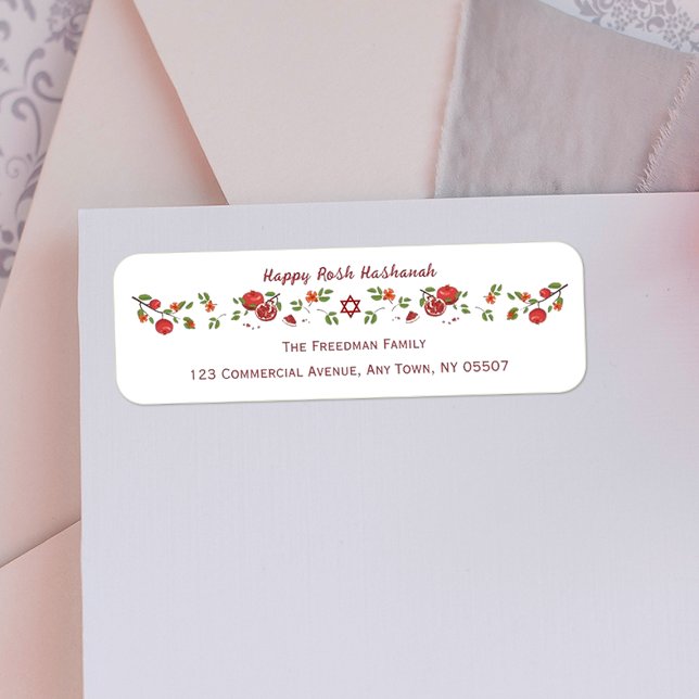 Happy Rosh Hashanah Jewish New Year Pomegranates (Personalized return address label for the Jewish New Year,  Rosh Hashanah, featuring pomegranates.)