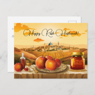 Happy Rosh Hashanah with Dome of Rock & apple Postcard