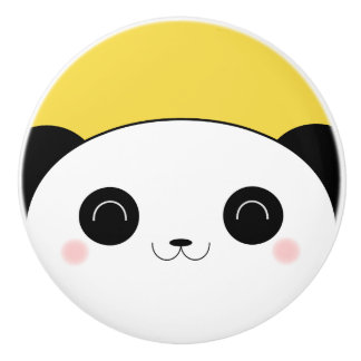 Happy Rosy Cheeked Kawaii Panda Face Ceramic Knob