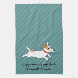 Happy Running Jack Russell Terrier - Custom Text Tea Towel
