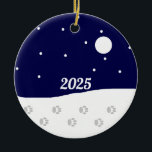 Happy Rural Winter: Ceramic Tree Decoration<br><div class="desc">It's a beautiful winter night out in the country. Some animals are out and about. You can see animal tracks in the snow. The moon is shining brightly. Snow is falling. Life is lovely. Customisable. Original work; (c) Sharon Lee Hudson. All rights reserved.</div>