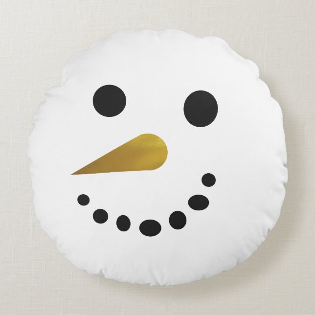 Happy Sad Snowman Holiday Pillow / Gold Nose (Front)