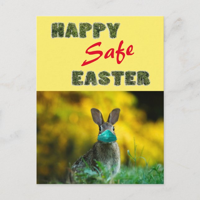 Happy & Safe Easter | Cute Funny Rabbit with Mask Holiday Postcard (Front)