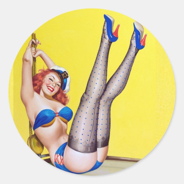 Happy Sailor Pin Up Classic Round Sticker (Front)