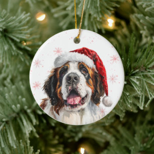 Happy Saint Bernard Dog Christmas Personalised Ceramic Tree Decoration