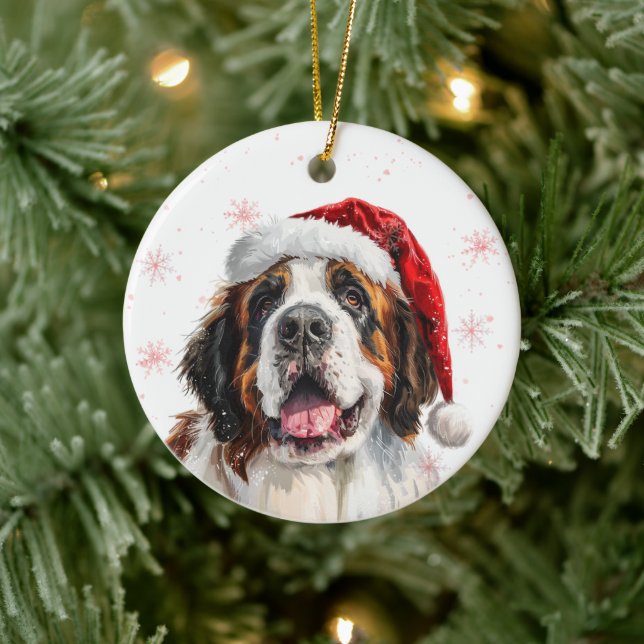 Happy Saint Bernard Dog Christmas Personalized Ceramic Tree Decoration (Tree)