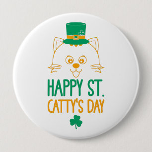 Happy Saint Catty’s Day - Cute Cat Leprechaun 10 Cm Round Badge