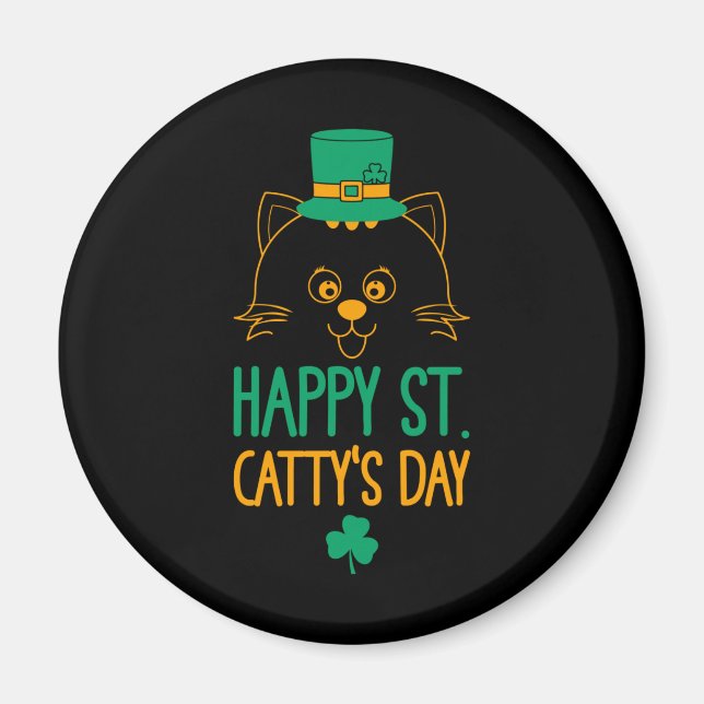 Happy Saint Catty’s Day - Cute Cat Leprechaun Magnet (Front)