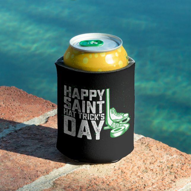 Happy Saint Hat Trick's Day Ice Hockey St Patricks Can Cooler (In Situ Pool)