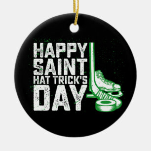 Happy Saint Hat Trick's Day Ice Hockey St Patricks Ceramic Tree Decoration