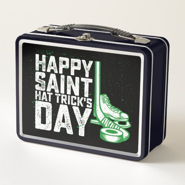 Happy Saint Hat Trick's Day Ice Hockey St Patricks Metal Lunch Box (Front)