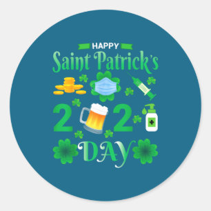 Happy Saint Patrick's Day 2024 Irish Shamrock Face Classic Round Sticker