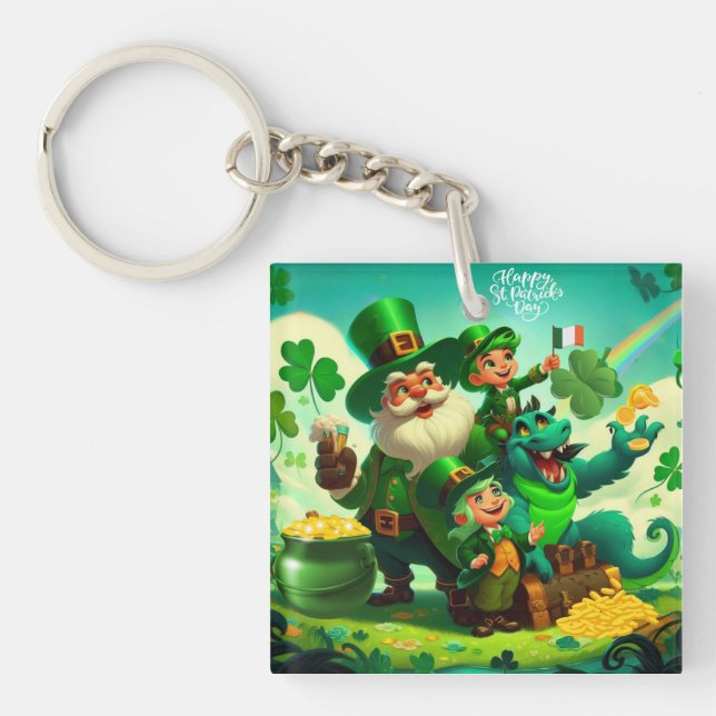 Happy Saint Patrick's Day colourful Key Ring (Front)