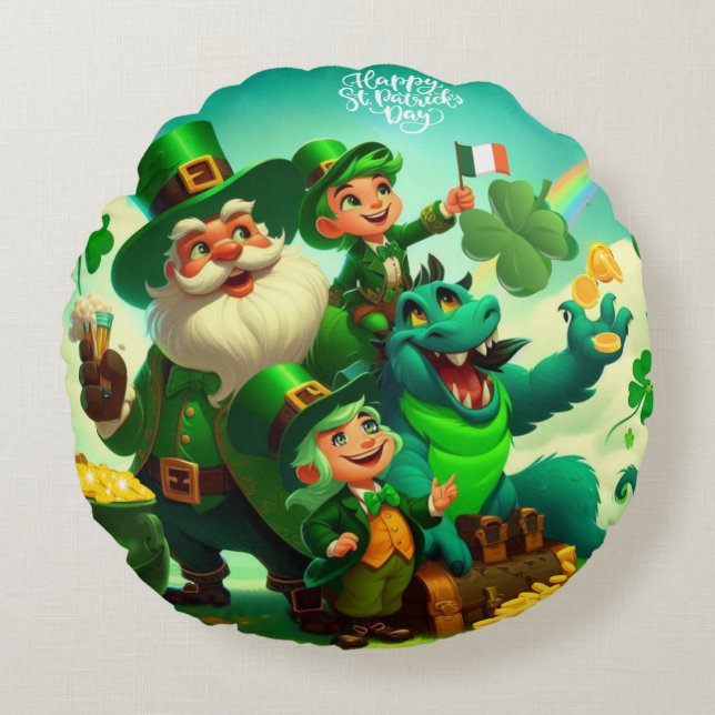 Happy Saint Patrick's Day colourful Round Cushion (Front)