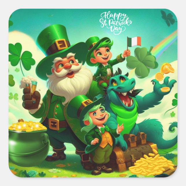 Happy Saint Patrick's Day colourful Square Sticker (Front)