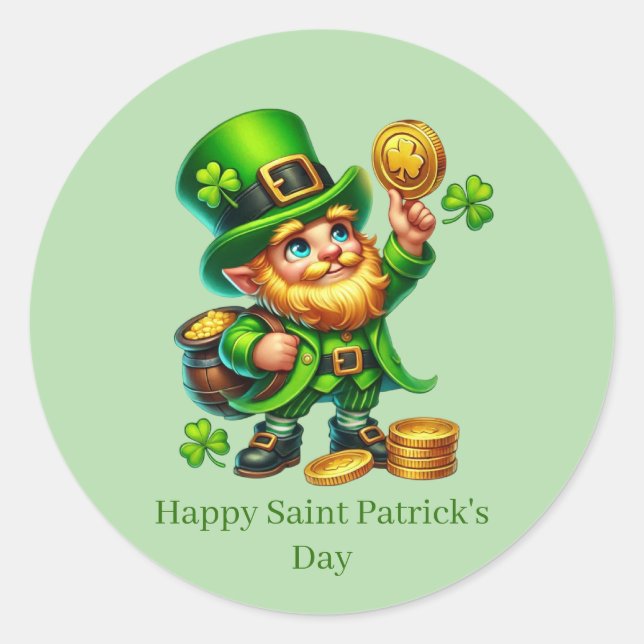 Happy Saint Patrick's Day customizable leprechaun  Classic Round Sticker (Front)