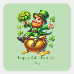 Happy Saint Patrick's Day customizable leprechaun  Square Sticker