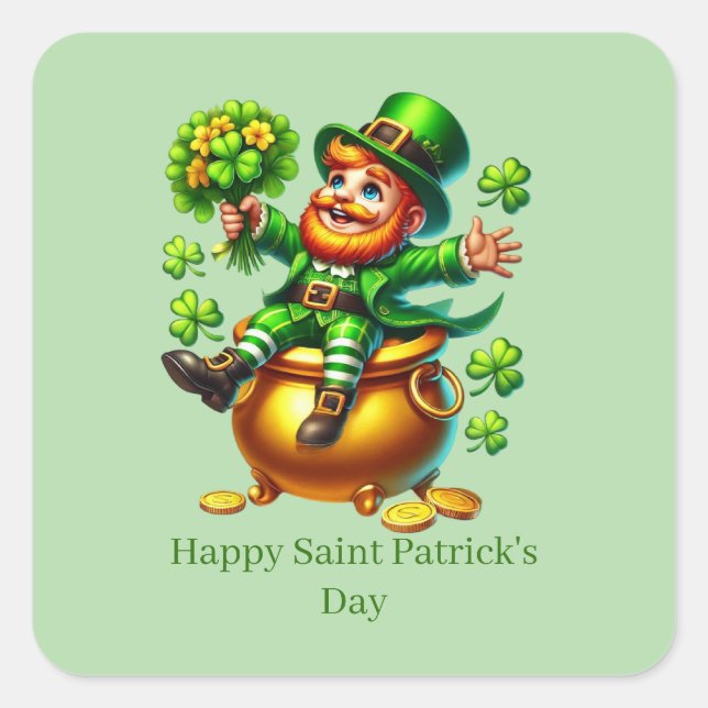 Happy Saint Patrick's Day customizable leprechaun  Square Sticker (Front)