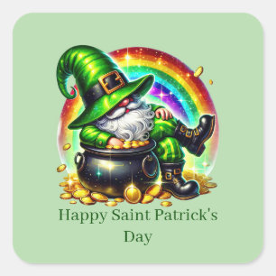 Happy Saint Patrick's Day customizable leprechaun  Square Sticker