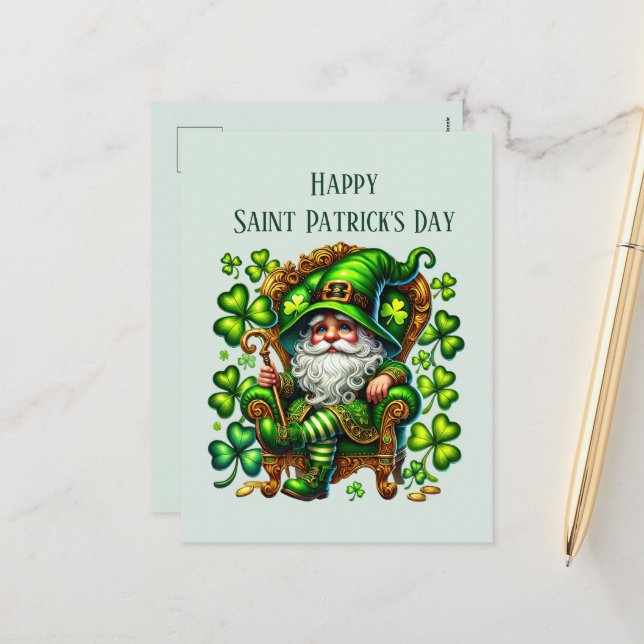 Happy Saint Patrick's Day gnome add text  Holiday Postcard (Front/Back In Situ)