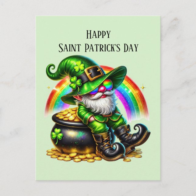 Happy Saint Patrick's Day gnome Holiday Postcard (Front)