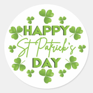 Happy Saint Patrick's Day Irish Colourful Shamrock Classic Round Sticker