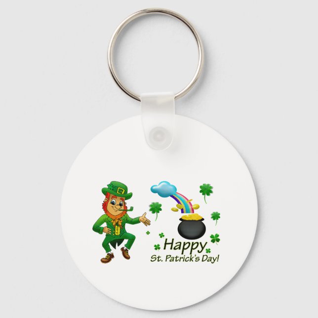 Happy Saint Patrick's Day Leprechaun Rainbow  Key Ring (Front)