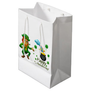 Happy Saint Patrick's Day Leprechaun Rainbow Medium Gift Bag