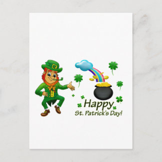 Happy Saint Patrick's Day Leprechaun Rainbow  Postcard