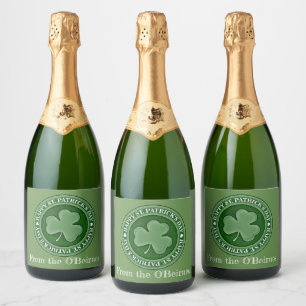 Happy Saint Patrick's Day Lucky Shamrock Custom Sparkling Wine Label