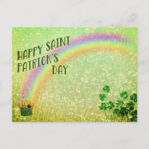 Happy Saint Patrick's Day Pot of Gold Rainbow Postcard