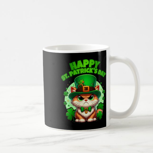 Happy Saint Patricks Day Shamrock Cat With Hat  Coffee Mug (Right)