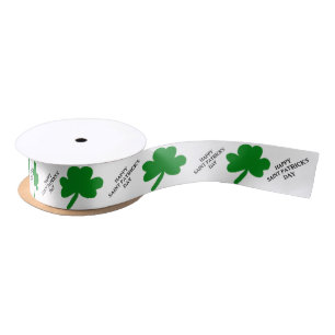 Happy Saint Patrick's Day Shamrocks Satin Ribbon