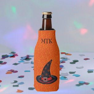Happy Samhain Witch Hat Stars Magic Wiccan Bottle Cooler