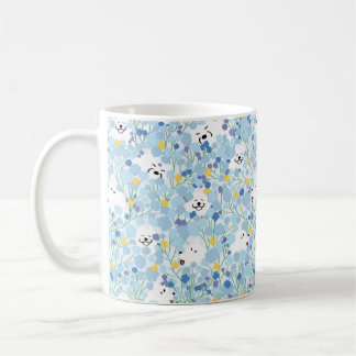 Happy samoyed dog in blue floral garden dog mum coffee mug