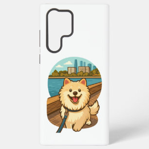 Happy Samoyed Walk by the City Waterfront Samsung Galaxy Case