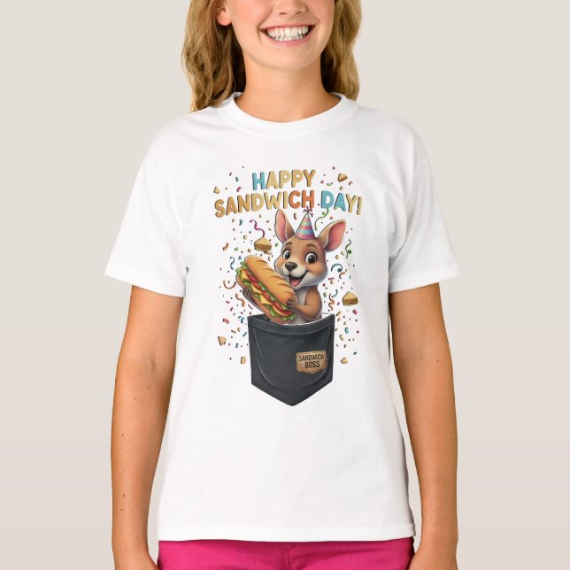 Happy Sandwich Day Boss- Kangaroo Foodie Animal T-Shirt (Front)