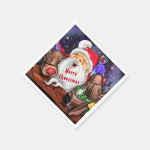 Happy Santa and Reindeers Christmas Party - Funny Napkin