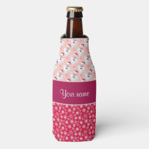 Happy Santa and Snowflakes Personalised Bottle Cooler