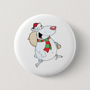 Happy Santa Bear Runs With Bag 6 Cm Round Badge