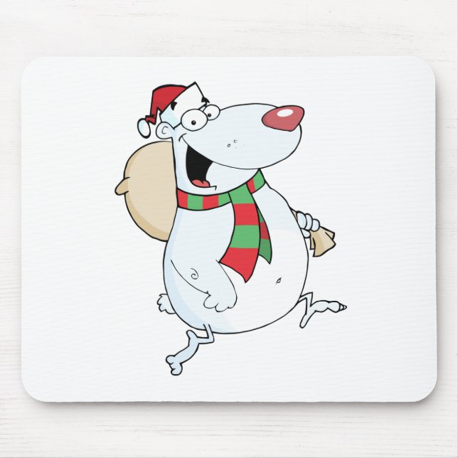 Happy Santa Bear Runs With Bag Mouse Pad (Front)
