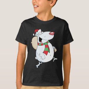 Happy Santa Bear Runs With Bag T-Shirt
