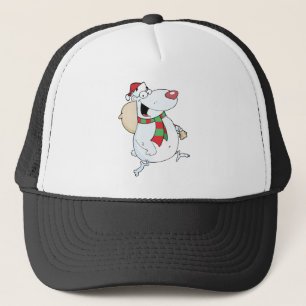 Happy Santa Bear Runs With Bag Trucker Hat