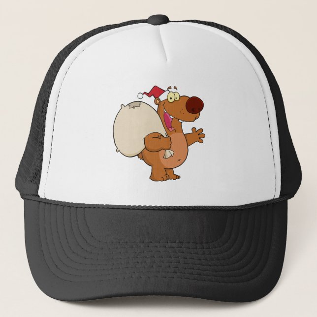 Happy Santa Bear Waving A Greeting Trucker Hat (Front)