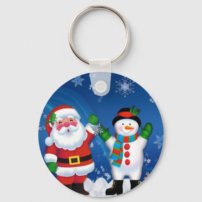 Happy Santa Claus and Snowman Key Ring (Front)