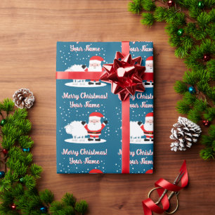 Happy Santa Claus cartoon with sheep Christmas Wrapping Paper